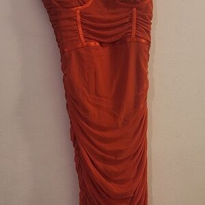 Elegant Orange Ruched Dress